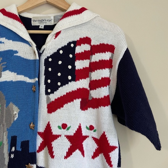 NYC Patriotic Knit Cardigan 4th of July Vintage Knit - Picture 3 of 9